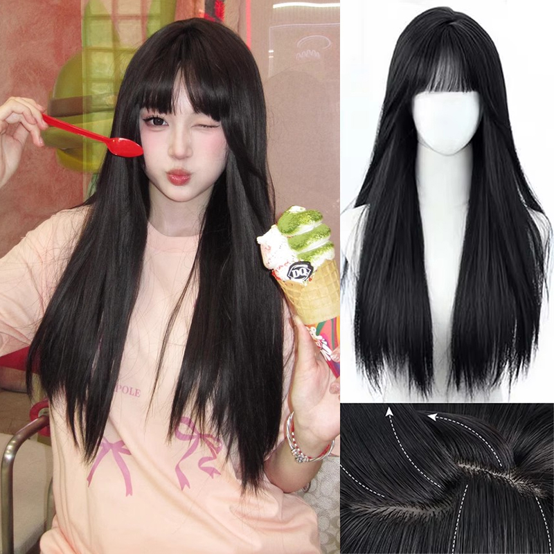 Synthetic Korean Black Long St - Anime Cosplay Girl With Black Hair 评论和价格